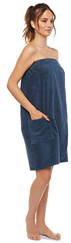 Arus Womens Bathrobe GOTS Certified Organic 100% Turkish Terry Cotton Robe Adjustable Closure Bath Wrap Navy Blue, Large
