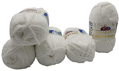 5 x Himalaya Dolphin Baby 80301WEISS Colour, Super Soft and Super Bulky Yarn 100 g Knit and Crochet