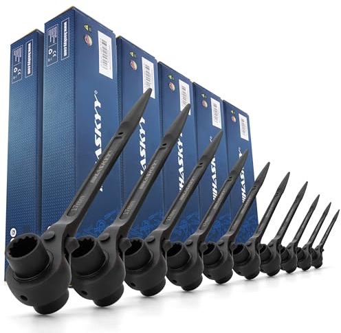 10x Gerüstbauratsche 17x19 mm Ratschenschlüssel Gerüstbauknarre Doppelsteckschlüssel Gerüstbauer-Ratsche Rechts/Links Umschaltbar