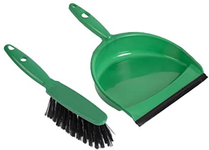 Jantex Dustpan and Brush Set - Soft, Green, Portable Sweeping Brush with Rubber Lip and Sturdy Bristles CC933
