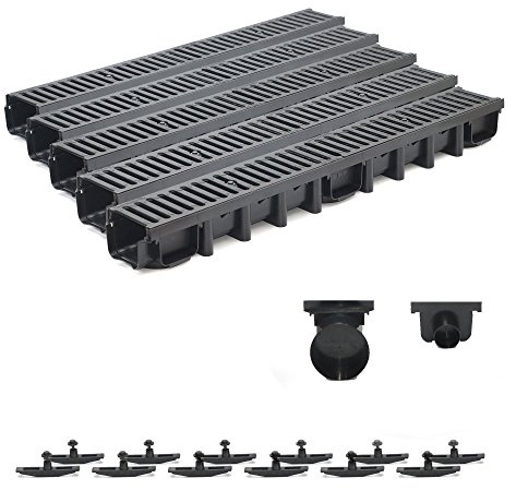 5m Entwässerungsrinne Belastungsklasse C250, 98mm Gußrost komplett SET