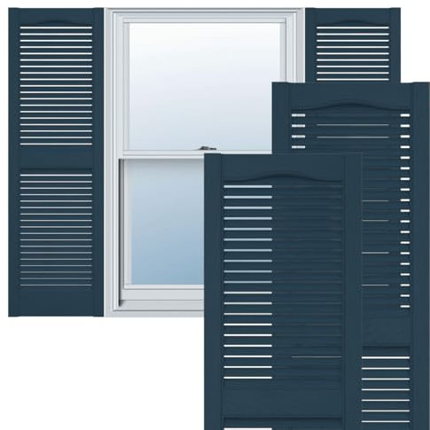 Lifetime Vinyl LL1S14X04300CB Standard Cathedral Top Center Mullion, Open Louver Vinyl Shutters, w/Installation Shutter-Lok's & Matching Screws (Per Pair), 14 1/2W x 43H, Classic Blue