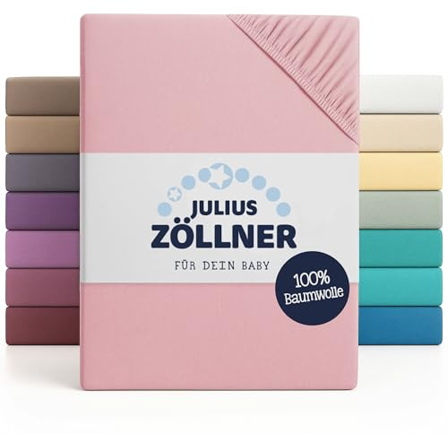 Julius Zöllner Jersey Spannbettlaken für Baby- & Kinderbett, 100% Jersey-Baumwolle, OEKO-TEX Standard 100 zertifiziert, Größe: 60x120cm / 70x140cm, 1er Pack, rosa
