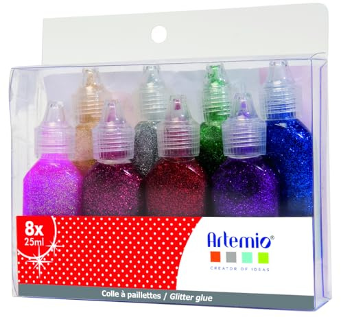 Artemio 20 ml glitterlim, set med 8, flerfärgad, 15 x 14 x 5 cm