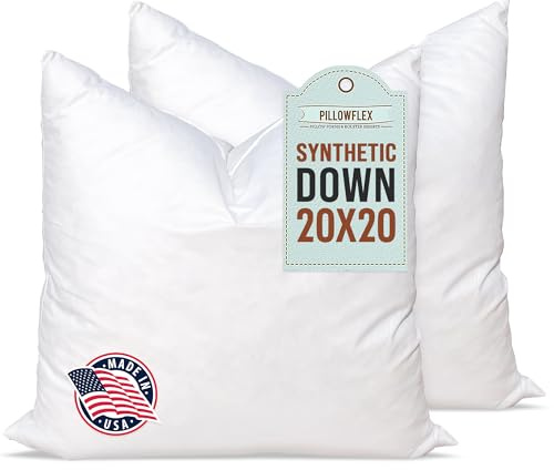 Pillowflex Set von 2 Synthetic Down Alternative Kissen fügt für kissenrollen, weiß, 20 Inch by 20 Inch