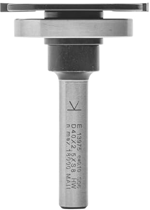ENT 13975 Skivspårfräs i hårdmetall, skaft (S) 8 mm, diameter (D) 40 mm, NL 2.5 mm, ØKL 32 mm, T 4 mm, GL 55 mm, monterad på spindel med kullager 32 mm