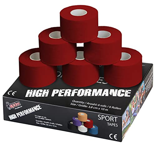 ALPIDEX 6 Rollen Sport Tape Set 3,8 cm x 10 m Gelenk Tapeverband Viele Farben Reißbares Unelastisches Sporttape Hautfreundlich Handball Fußball Volleyball, Farbe:rot