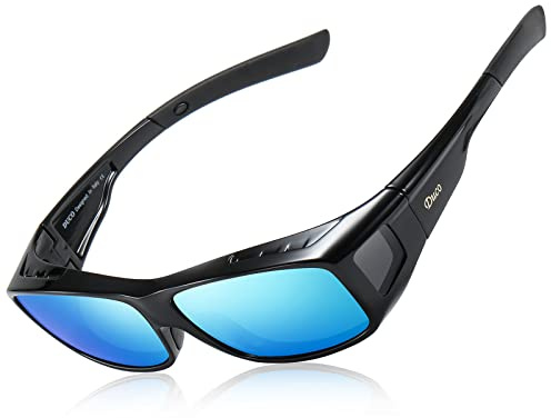 DUCO Herren und Damen Fit Over Sonnenbrille Polarisiert Unisex Brille UV400 Schutz Wrap Around Blendschutz Überbrille für Brillenträger Kleine Größe | Polarisiert Unisex Brille, UV400 Schutz, Blendschutz, Wrap Around Brille, Für Fahren Berg Klettern, Mittel & Kleine Größe