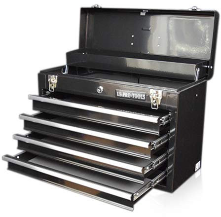 Original US PRO TOOLS Tool Box Tool Cabinet 4 Drawer Hand HELD Tool Chest Portable Gloss Black