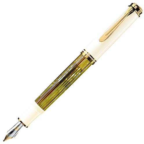 Pelikan Füllhalter Souverän 400, Schildpatt-Weiß, Feder B (breit), hochwertiger Kolbenfüller im Geschenk-Etui, 934133