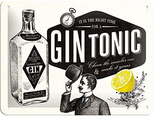 Nostalgic-Art Cartel de Chapa Retro Gin Tonic – Idea de Regalo como Accesorio de Bar, metálico, Diseño Vintage para decoración Pared, 15 x 20 cm