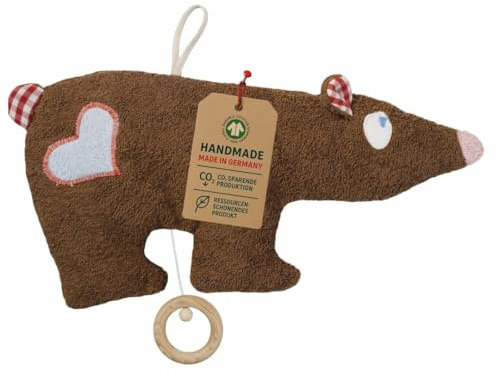 Efie Bio-Spieluhr Braunbär – 100 % Baumwolle (kbA), Schurwollfüllung (kbT), GOTS-zertifiziert – handgefertigt in Deutschland – Babyspielzeug (Schlafe mein Prinzchen schlaf ein (Mozarts Wiegenlied))