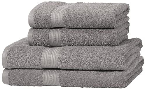 Amazon Basics Fade Resistant Towel Set, 2 Bath and 2 Hand - Grey by Amazon Basics