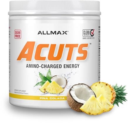 ALLMAX ACUTS Amino Energy Powder with Amino Acids Supplement, Pina Colada, 30 Servings, Caffeine, Green Coffee Extract, 2000 mg Taurine, L-Carnitine, Sugar Free, Gluten & Dye Free, Amino Acid Drink