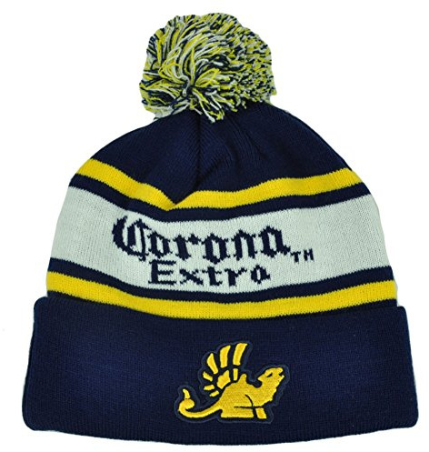 Corona Extra Pom Pom Manschett Stickad Beanie Toque Skully Randig Ölhatt Alkohol