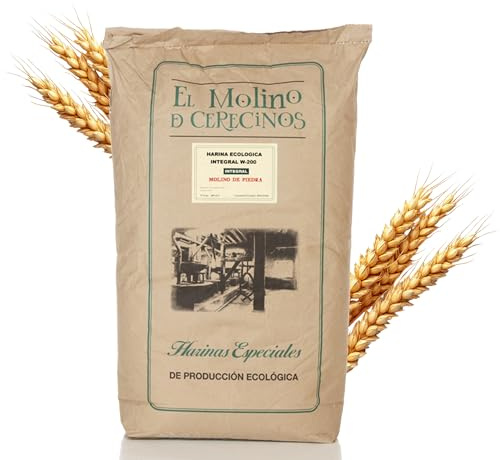 Harina de Trigo Ecológica Integral | Molida En Piedra | Trigos Ecológicos Certificados | Harina De Fuerza Equilibrada W-200, Alta en Fibra | Harina Ecológica Ideal Para Recetas Saludables | 25 Kg