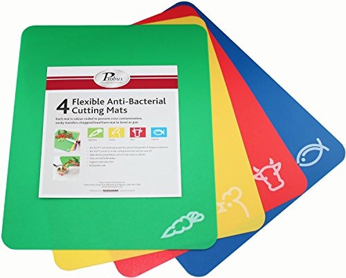 FACKELMANN Flexible Cutting Mats, Set of 4, Multi-Purpose Chopping Board, Rectangle Cutting Board, Pack of 4 Colour Coded for Food Types, Dishwasher Safe, 38x30.5x.2cm, Blue Red Yellow & Green