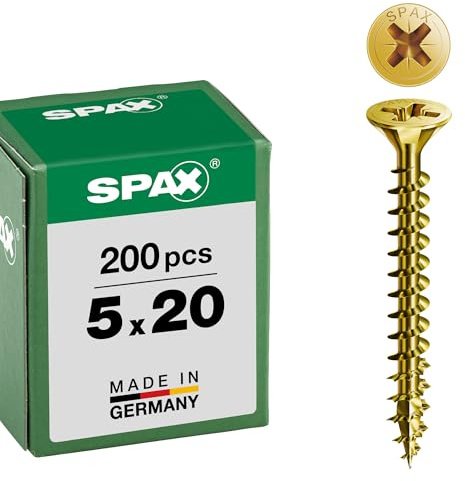 SPAX Universalschraube, 5,0 x 20 mm, 200 Stück, Kreuzschlitz Z2, Senkkopf, Vollgewinde, 4CUT, YELLOX A2L, 1081020500203