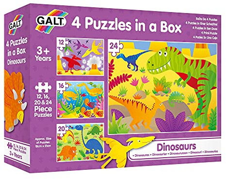 Galt Toys, 4 Puzzles in a Box - Dinosaurs, Dinosaur Jigsaw Puzzle for Kids, Ages 3 Years Plus