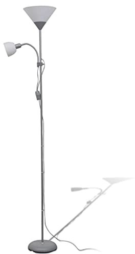 vidaXL Lámpara de Pie Acero Pintura Gris 2 Luces Interruptores Luz Suelo Casa