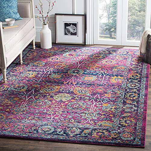 Safavieh Traditionell Teppich für Wohnzimmer, Esszimmer, Schlafzimmer - Granada Collection, Kurzer Flor, Fuchsia und Multi, 201 X 274 cm