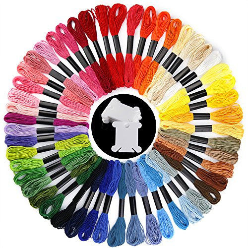 Pllieay Knäuel Stickgarn, zufällige Farbe, Kreuzstich Fäden, DIY Handwerk Freundschaftsarmbänder Floss mit 29 Stück Stickwerkzeug-Sets für Stickerei, Stricken, Kreuzstich Projekt (50)