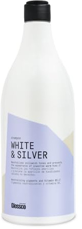 GLOSSCO PROFESSIONAL - Champú Pelo Blanco, Decolorado o Rubio White & Silver, 1000 ml, Pigmentos Neutralizantes y Vitamina B5, Neutraliza Reflejos Amarillos, Matizador, Hidratación Profunda Cabello