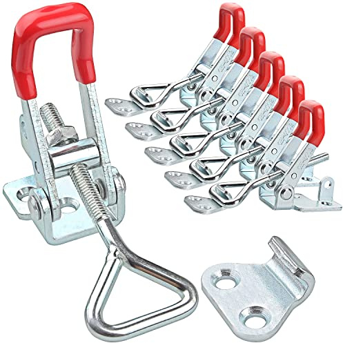 Toggle Clamp Latch 4002 Adjustable 551lbs Heavy Duty 6Pcs Small Lockable Stainless Toggle Clamps with Lock Woodworking Hasp Clamp for Door Box Case Trunk Lid Mounting Plate Quick Release Pull Latch