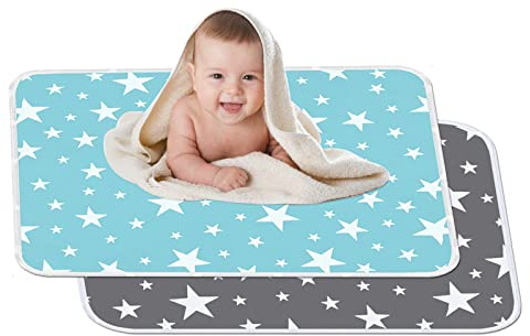 2 Stücke Waschbar Säugling Wickelunterlage 80 x 110 cm für Babys und Kleinkinder - Atmungsaktiv, Wasserdicht, Wiederverwendbare Urin Matte Abdeckung (Fantasie Sterne)