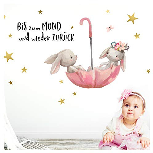 Little Deco Wandtattoo Bis zum Mond & Hasen im Regenschirm DL131