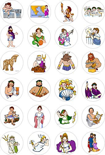 24 Ancient Greece Greeks kids childrens party decorations Iced/Icing Cupcake Topper Edible Fairy Cake Bun Toppers Round