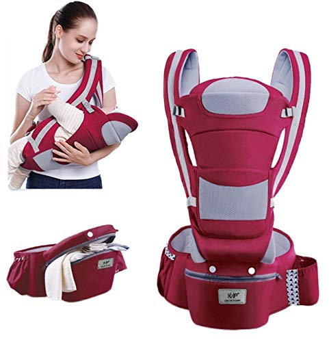 Gmsqj Alle Positionen Babytrage, Tragetasche Für Kleinkinder Vorne Und Hinten Für Neugeborene Bis Kleinkinder, Ergonomischer Känguru-Baby-Hüftsitz Mit Taillenhocker (0-48 Monate),Rot