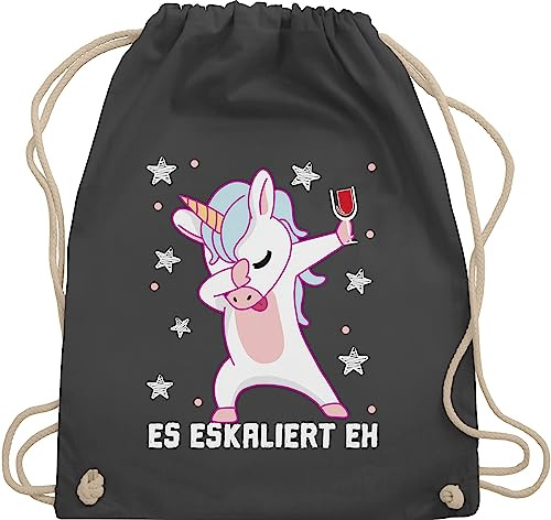 Shirtracer Turnbeutel Rucksack - & Alkohol Damen - Es eskaliert eh Festival Saufi Party Malle lustig I Party Einhorn Dabbing - Unisize - Dunkelgrau - einhornrucksack saufrucksack sauf wein beutel