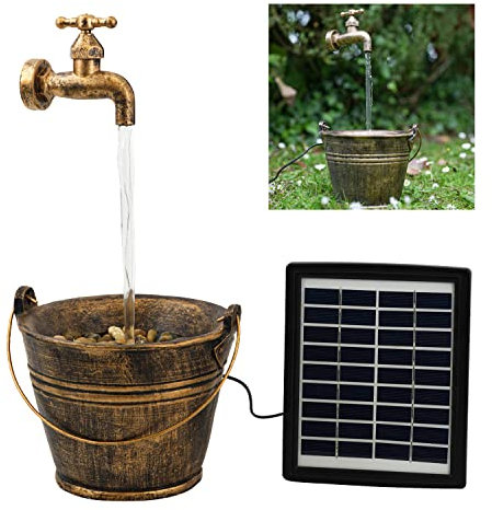 GEEZY Solar Water Features for the Garden – Outdoor Bucket Tap Fountain with LED Lights – Solar Powered, Self-Contained – Easy Setup, Cascading & Tranquil – Ideal for Garden, Patio & Balcony Decor