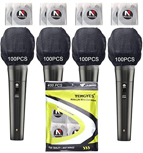 TENGYES 400 Stück (200 Stück) Mikrofon-Hygiene-Abdeckungen, Einweg-Vlies-Handmikrofon, Mikrofon-Abdeckung, Windschutzscheiben-Schutzkappe für KTV, Karaoke-Aufnahme, Raumbühnenauftritt, Schwarz