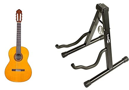 Yamaha CS40II Konzertgitarre natur – für junge Einsteiger – 3/4 Gitarre aus Holz, Schülermodell & RockJam Universeller tragbarer A-formiger Gitarrenständer für Akustikgitarre, E-Gitarre und Bass