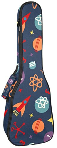 Ukulele väska yttre rymdskepp raket stjärnor planet ukulele fodral för Sopran Tenor konsert 23 tum 10 mm tjock mjuk vadderad justerbara remmar spelväska