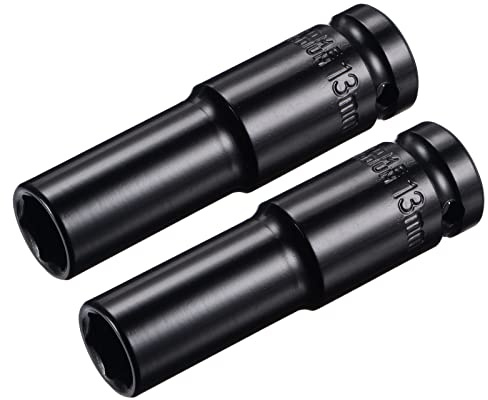 sourcing map 1/2 Drive by 13mm Deep Impact Socket, Heat-Treated CR-V Steel 3.15 Length, 6-Point Metric Sizes 2 Pcs