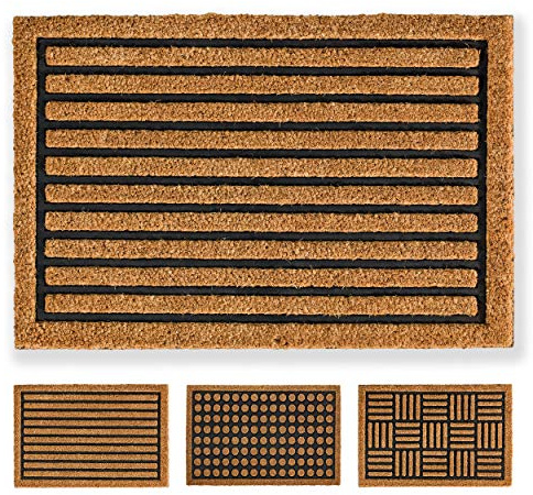 Naturprodukt Kokosmatte Innen - Streifen Muster 40 x 60 cm (Rechteckig) | Rutschfeste Fußmatte Kokos Fußabstreifer beige schwarz Türmatte Innenbereich antibakterielle Eingangsmatte Kokosborsten