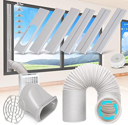 Kerykwan Tragbares Klimaanlagen-Fenster-Lüftungs-Set mit 15 cm Abluftschlauch, verstellbar, tragbar, für Luftführung, universal, tragbar, AC-Dichtungsplatte für horizontale und vertikale Fenster