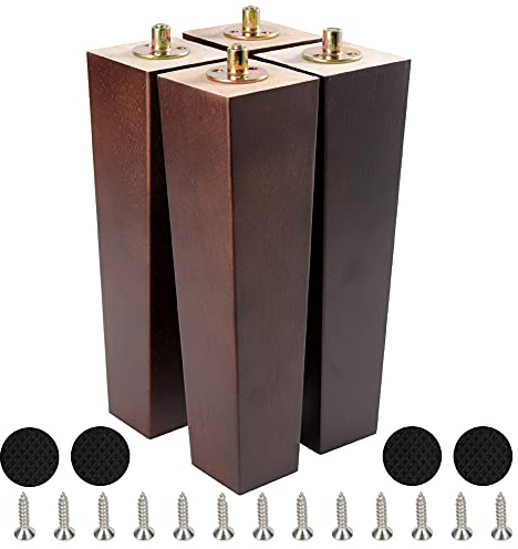 CtopoGo Lot de 4 Pieds de Meuble carrés en Bois Massif avec boulons pré-percés, vis et Coussinets en Caoutchouc. (10/ 25cm, Noyer)