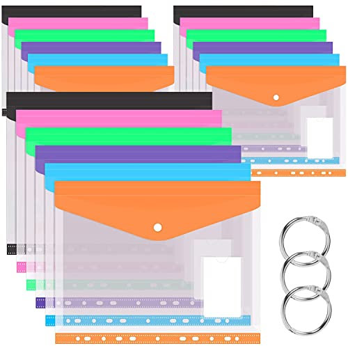 Dokumententasche a4 18stk Dokumentenmappe Mit Nruckknopf Etikettentasche Transparent Lochtaschen Sammelmappen Für Dokument Organisieren