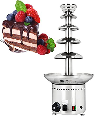 30℃~110℃ Adjustable Chocolate Fondue Waterfall,5/6 Tiers Commercial Chocolate Fountain, Sauce Melting Pot for Chocolate Candy,Birthday Celebration (5 Tier)