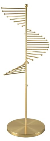 XIMSPHY Scarf Rack Free Standing, Spiral Scarf Holder, Hijab Stand, 30 Rods for Multiple Scarves Purse Hat, Space Saving Organizer (42x170cm/17x67in, Gold)