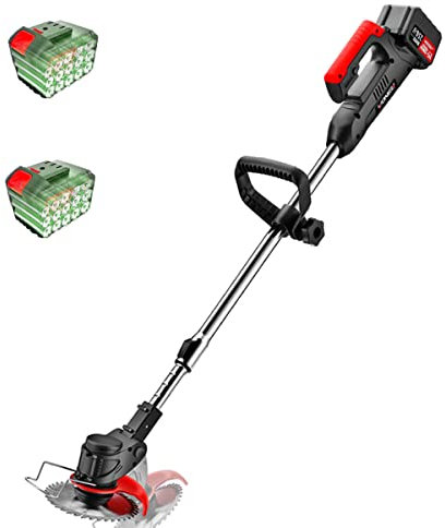 Handheld Garden Lawn Mower, Cordless Grass Trimmer String Trimmer Electric 48V Bdjustable Length Grass Trimmer and Edger for Lawn Trimming, Gardening, 3 Battery and Charger Included
