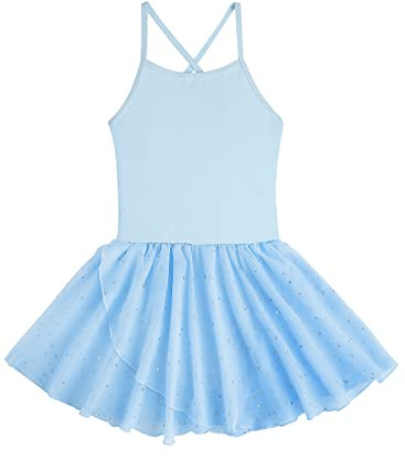 EQSJIU Toddler Ballet Leotard for Girls Camisole Solid Leotards Dance Skirts Kids Ballerina Dress Ballet Clothes, 4-5T, B Blue