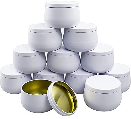 Jikoiuty Latas de para velas con – 12 tarros de vela, latas de metal para velas de 8 onzas, recipiente de vela para suministros de fabricación de velas (D)