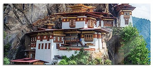 Pixxprint Glasbild Panorama, Wandbild aus Echtglas, Chinesische Festung im Berg, 120x50 cm, inkl. Aufhängung und Abstandshalter