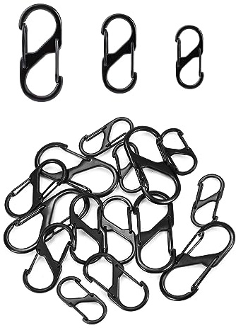 15pcs Clips de Fermeture Éclair Antivol, Clip de Verrouillage de Fermeture Éclair Mousqueton Double S Remplacement de la Fermeture Éclair pour Sachet à Dos, Porte-Clés, Valise (Noir, 3 Tailles)