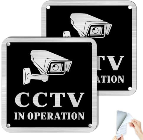 SINMAO CCTV Stickers Metal with Self-adhesive & Pre-Drilled Holes 10×10cm Small CCTV Sign Window Sticker/CCTV and Audio Recording in Operation Sign Sticker/Warning Stickers x2
